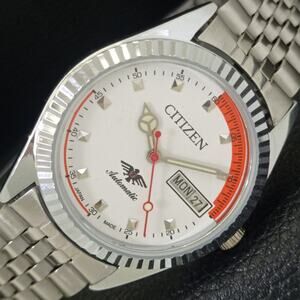 Citizen Men's Silver White Dial Watch with Red Accent